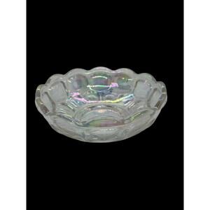 Federal Yorktown Clear Iridescent Carnival Glass Bowl Scalloped Edges 5.5” X 2”